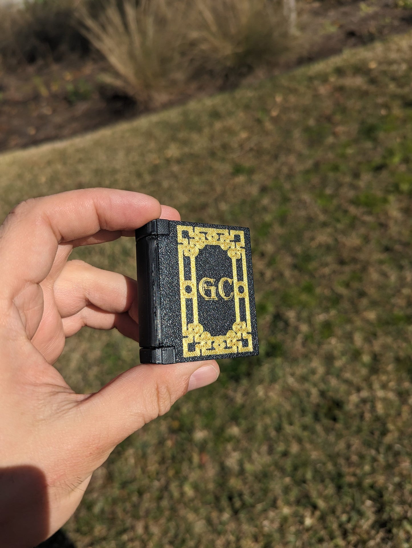 Tiny book 3d printed geocaching container with log - unique geocache ready to be hidden